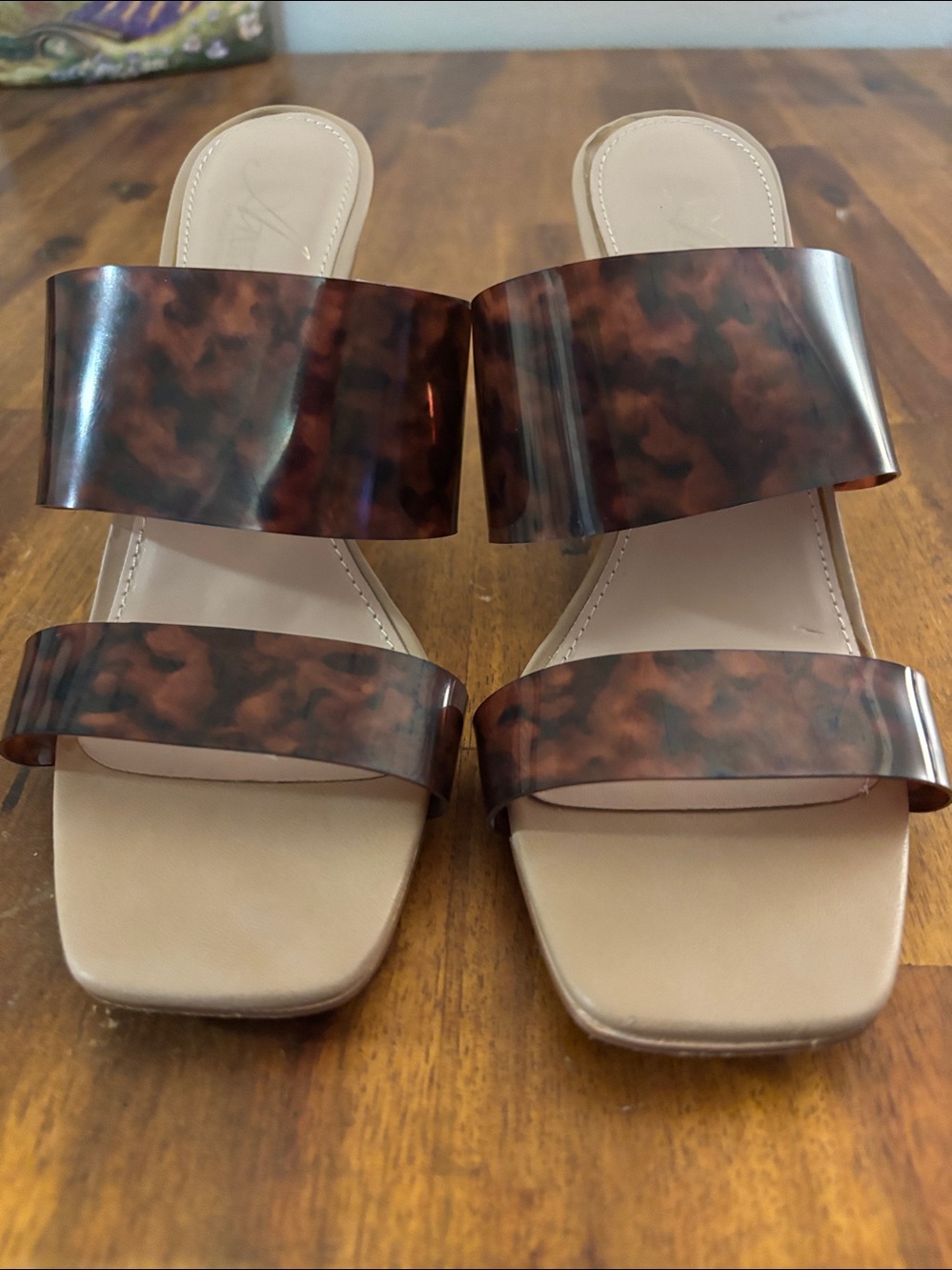 Azure 39 Dashing Stacked 3" Heel Tortoiseshell Open Toe Double Strap Mules
